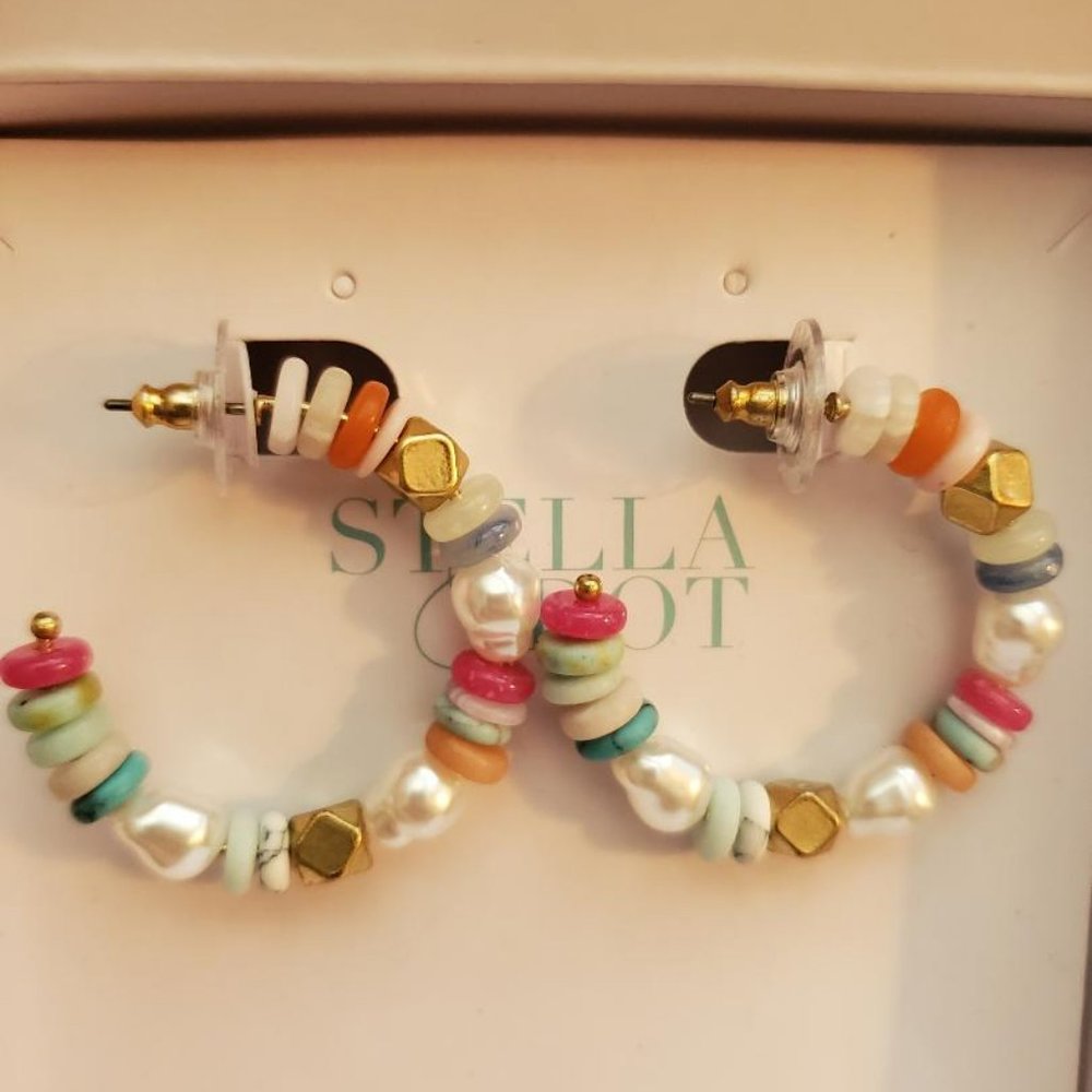Stella & Dot Modern Bohemian Beaded Hoops Gold/Multi